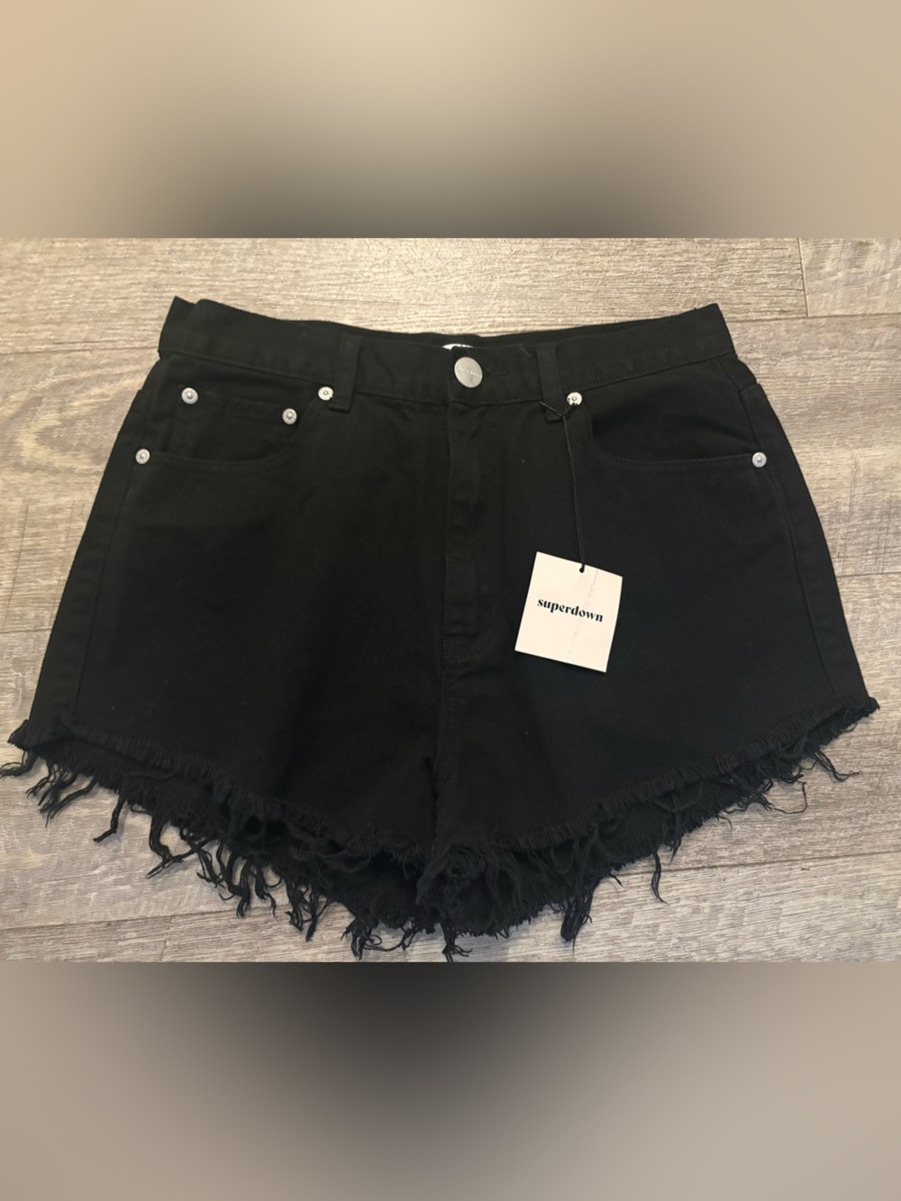 superdown Black Frayed Hem Denim Shorts